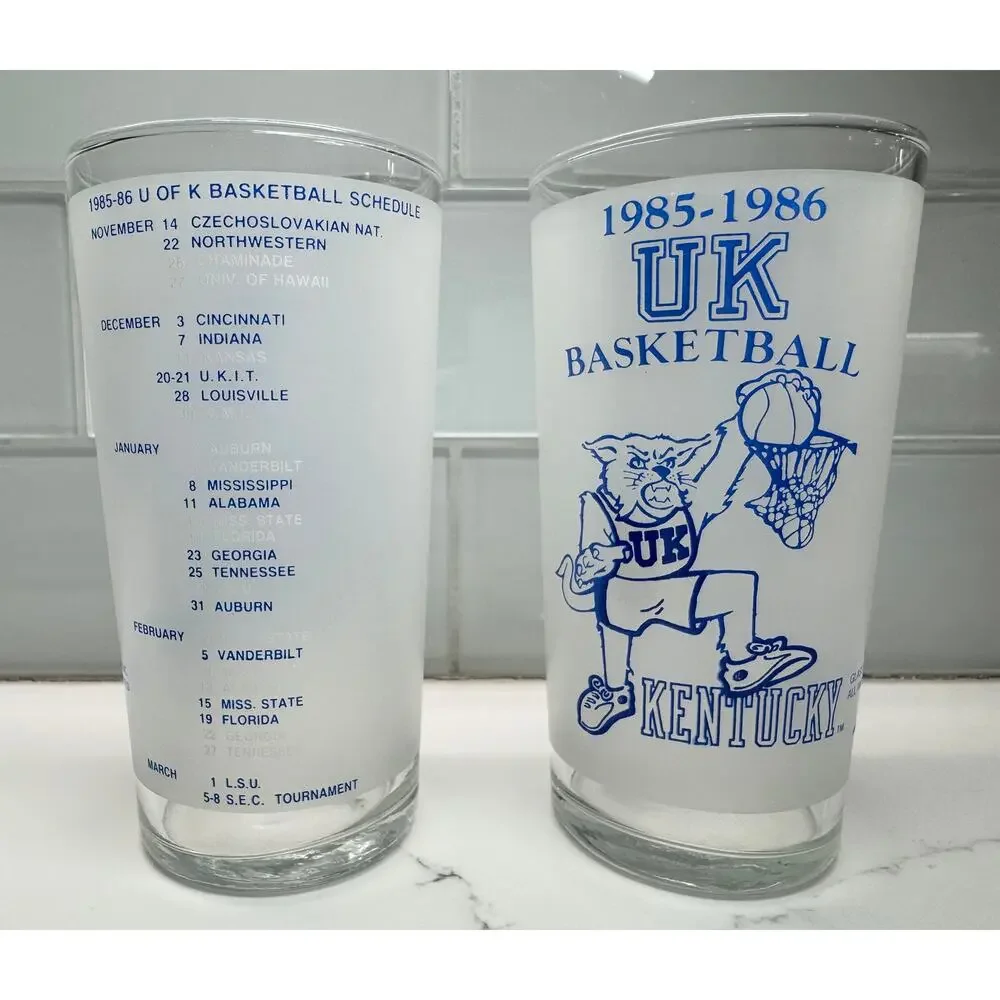 LOT OF TWO: 1985-1986 UK University Kentucky Basketball Collector Glasses - MINT